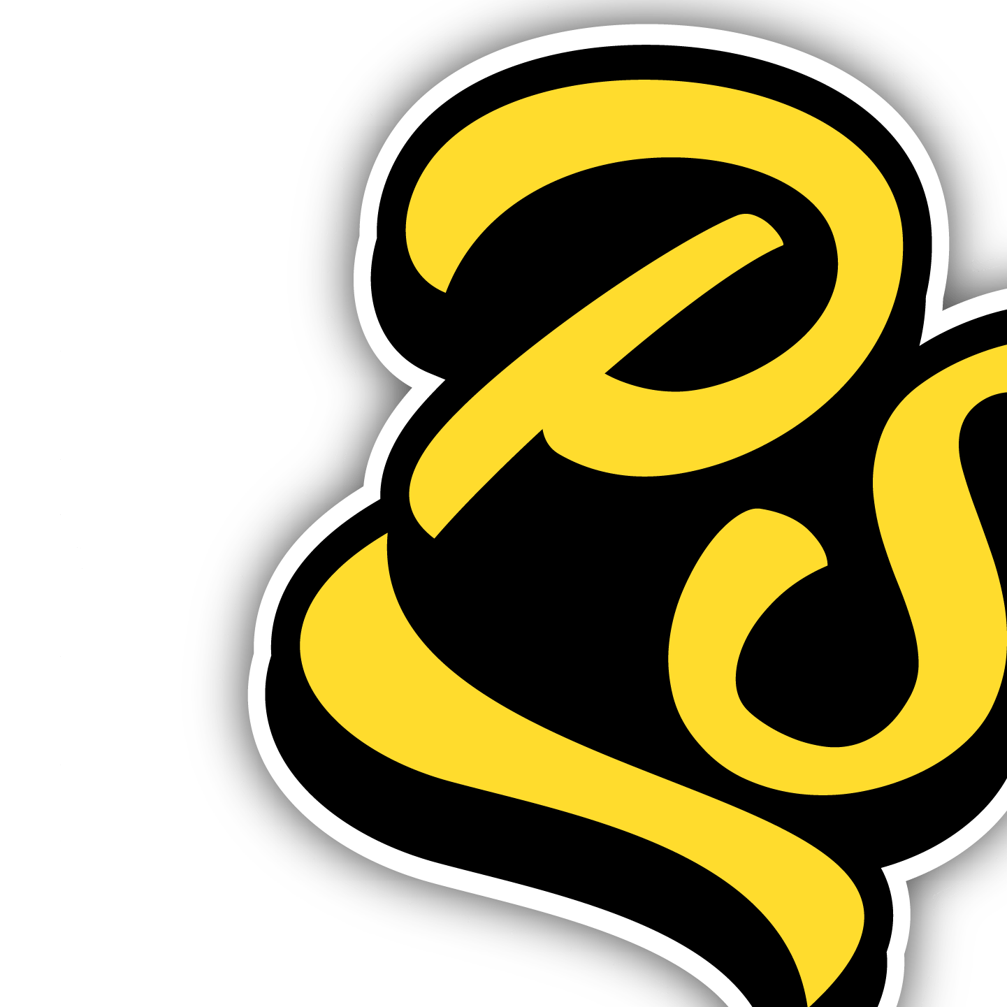 Abstract yellow and black design with bold lettering, representing custom sticker printing.